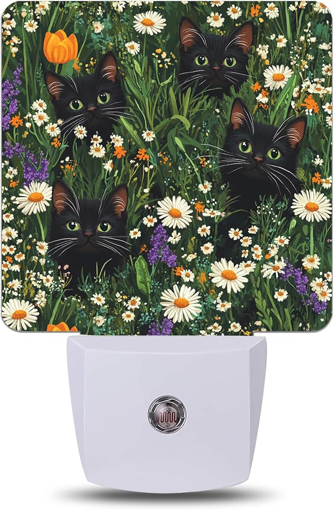 Cute Cats Flowers Night Light with Dusk to Dawn Light Sensors, Plug-in Wall Led Night Lights, Energy Efficient Lamp for Bedroom,Bathroom,Kitchen,Hallway,Stairs, Gifts Ideal for Girls Women
