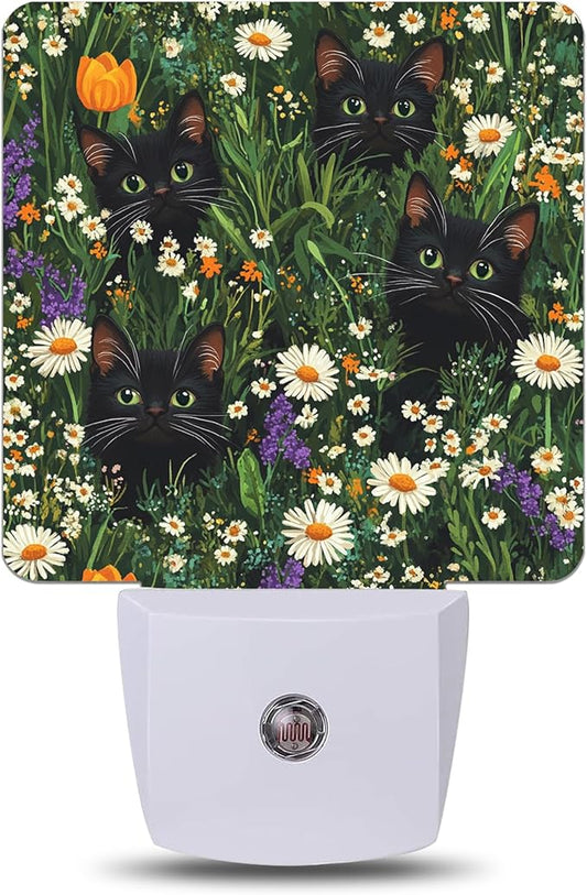 Cute Cats Flowers Night Light with Dusk to Dawn Light Sensors, Plug-in Wall Led Night Lights, Energy Efficient Lamp for Bedroom,Bathroom,Kitchen,Hallway,Stairs, Gifts Ideal for Girls Women