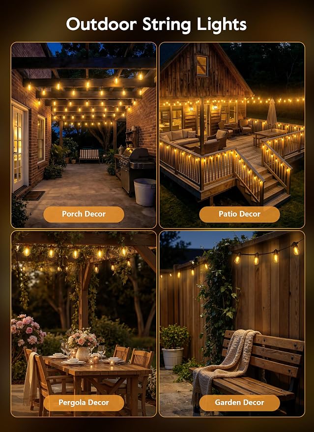 Minetom 202FT Solar String Lights Outdoor Waterproof, 65 LED S14 Shatterproof Bulb, Patio Lights with Remote Type-C Port Timable, 3 Light Modes Dimmable Solar String Lights for Outside, Yard, Camping