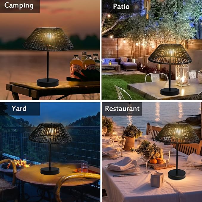 Solar Table Lamp Outdoor Solar Table Lamps Rattan Waterproof LED Lights Outdoor Lamps for Patio Garden Yard Bedroom Living Room Tabletop Outside