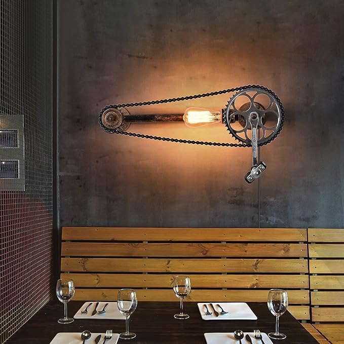 Farmhouse Rustic Wall Decor light With E26 Base Edison Retro Industrial Style Vintage Wall Lamp With 5.9Ft Wire Adjustable Plug in Cord Wall Lanterns For Farmhouse living Room Wall Decor (Bicycle)