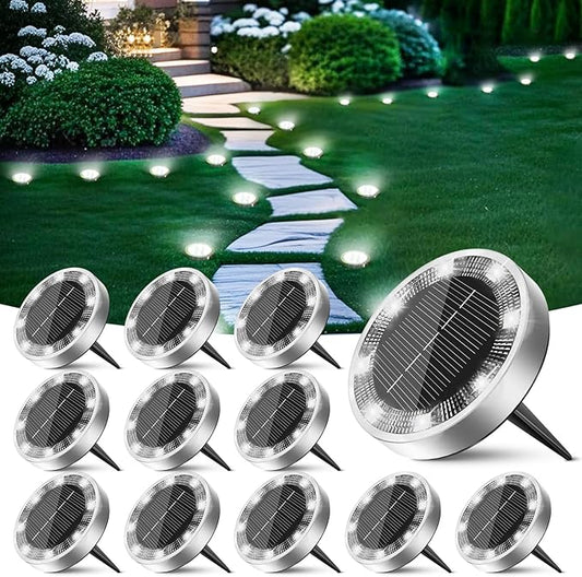 Peasur Solar Lights Outdoor Waterproof, 12 Pack Solar Lights for Outside, Anti-Rust, Solar Garden Lights Landscape Lighting for Pathway Yard Lawn Walkway Driveway, Cool White