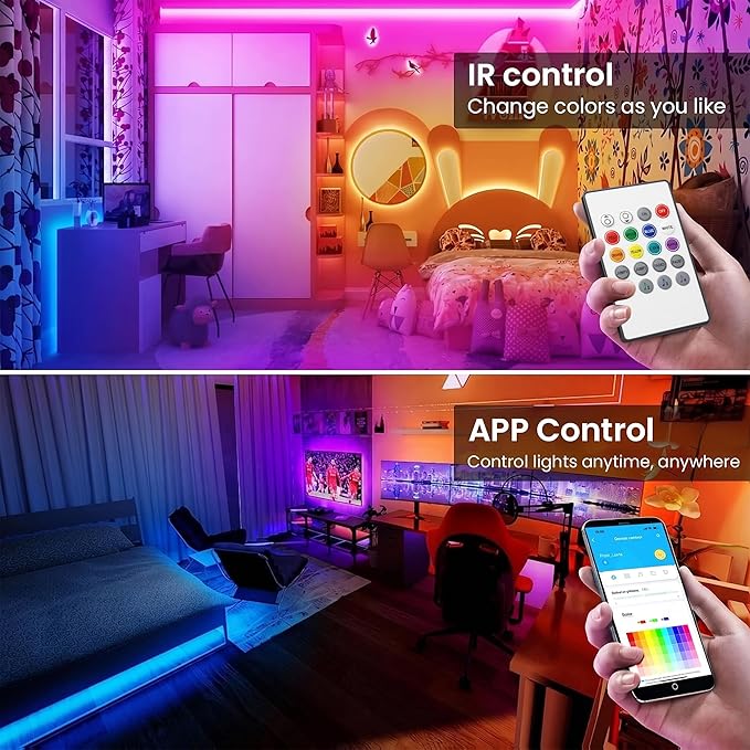 TJOY 100ft Smart Led Strip Lights for Bedroom, Compatible with Alexa and Google Assistant, RGB Color Changing, Wireless Music Sync Led Lights for Room Decor(APP+Remote+Voice)