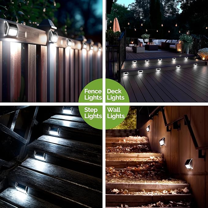 GIGALUMI 6 Pack Solar Step Lights,3 LED Solar Stair Lights Outdoor LED Deck Lighting Stainless Steel Waterproof Led Solars Light for Step,Stairs,Pathway,Walkway,Garden-(Cold White)