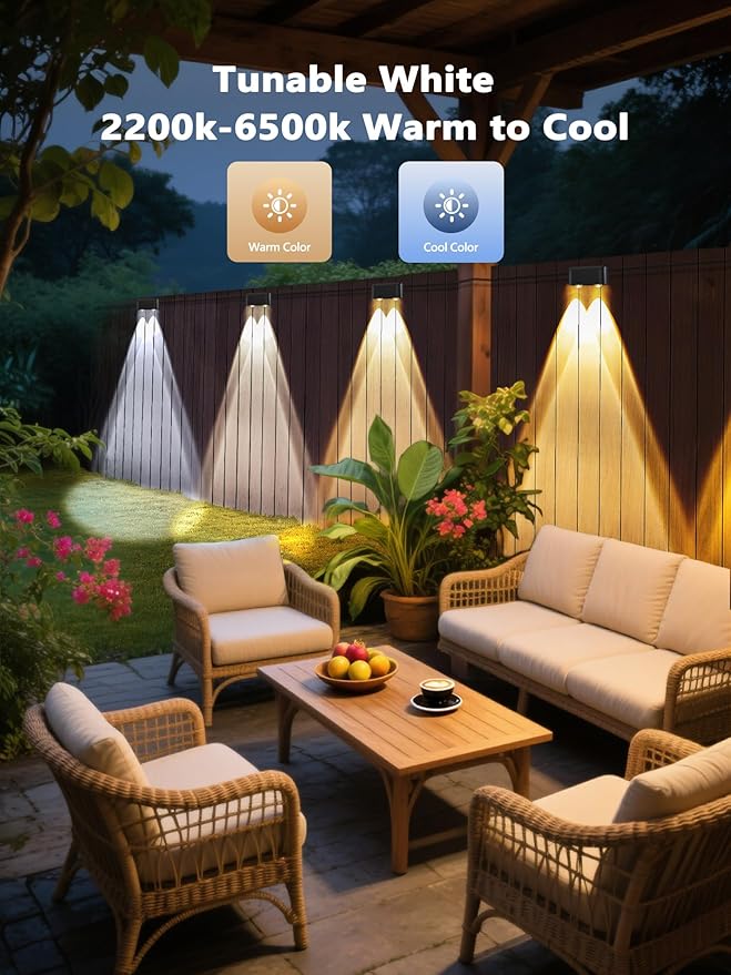 BrizLabs Smart Deck Lights, 6 Lamps RGBCW Outdoor 4th of July Fence Lights Work with Alexa & Google Home, Red White Blue Deck Light APP Controlled, Rainbow WiFi Fence Light Music Sync for Yard Garden