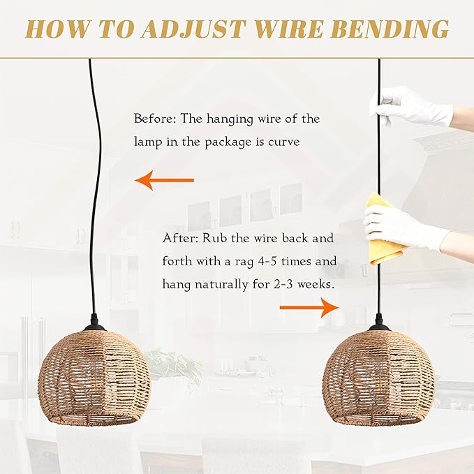 Plug in Mini Hemp Rope Woven Pendant Light Woven Light Fixture Boho Chandelier Wicker Pendant Lights Rattan Plug in Cord Hanging Lights Dome Wicker Chandelier for Bedroom (Bulb Incl.)