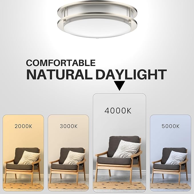 DYMOND LED Ceiling Light Fixture Flush Mount 4000K Natural Daylight Dimmable Surface Mount Brushed Nickel Ceiling Lamp for Kitchen, Hallway, Bathroom, Bedroom, Closet (12 Inch)