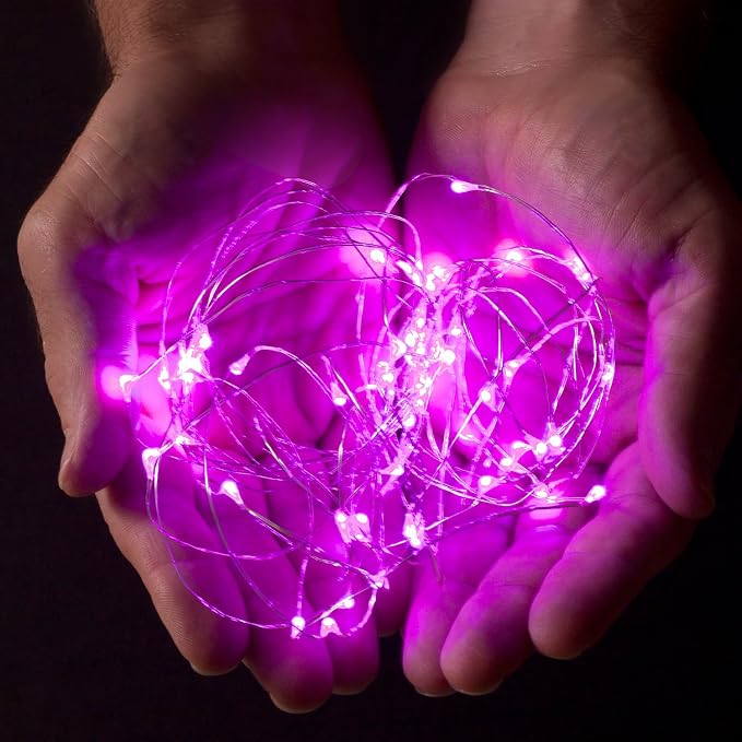 30 LED Wire Twinkle Fairy Lights, Battery Powered, Waterproof — Christmas, Holidays, Halloween, Wedding — Bedroom, Living Room — 9.5 Ft, Pink, Indoor & Outdoor