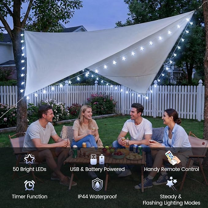 HEYFUNi White Star String Lights with Remote, 16FT USB/Battery Powered | 50LED Twinkle Lights with Remote, 2/4/6/8h Timer, 8 Modes, 4 Brightness & Speed, Fairy Lights for Bedroom, Dorm,Nursery Decor