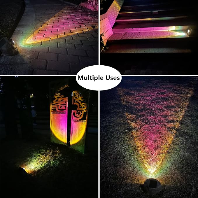 GOODFOEVER Solar Rock Lights (2pcs) Sunset Projection Lights Atmosphere Night Light Solar Powered Garden Lights Outdoor Decorative Waterproof LED Spotlight for Pathway, Walkway, Yard, Patio