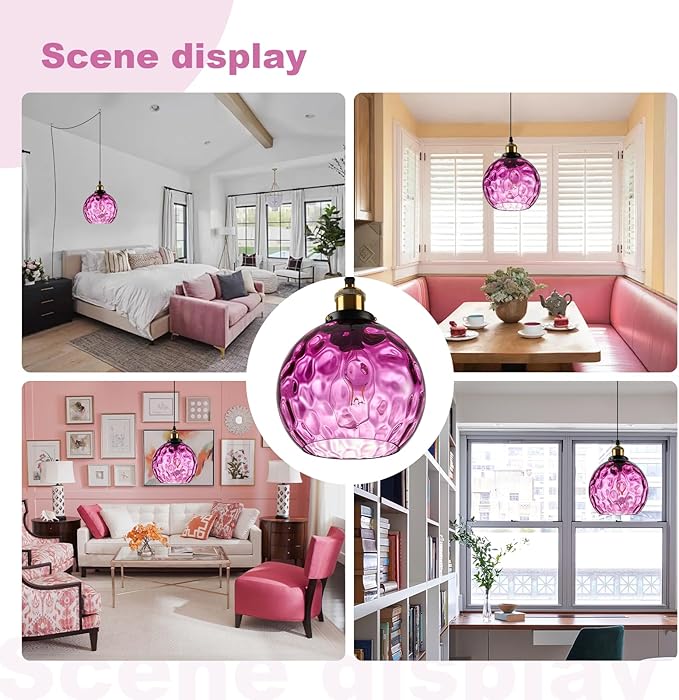 Corner Plug in Pendant Light Vintage Purple Glass Ceiling Hanging Light Dome Shade Island Light Fixtures for Bedroom Living Room Dining Room, Grow Light