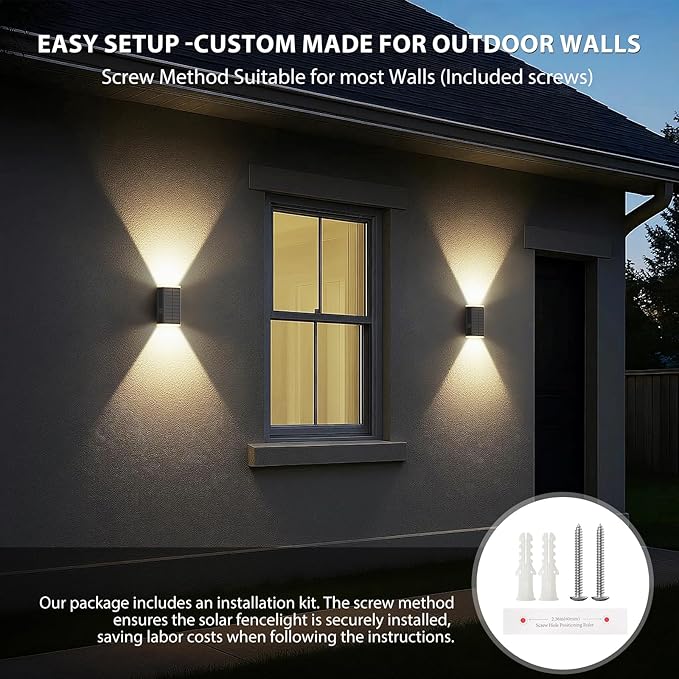Solar Wall Light Outdoor , 3000/4000/6000K 3 Modes Dusk to Dawn Lighting Wall Sconce IP67 Waterproof Up and Down Solar Lights Outdoor Front Door Light for House, Garage, Porch, Doorway,Fence (6PACK)
