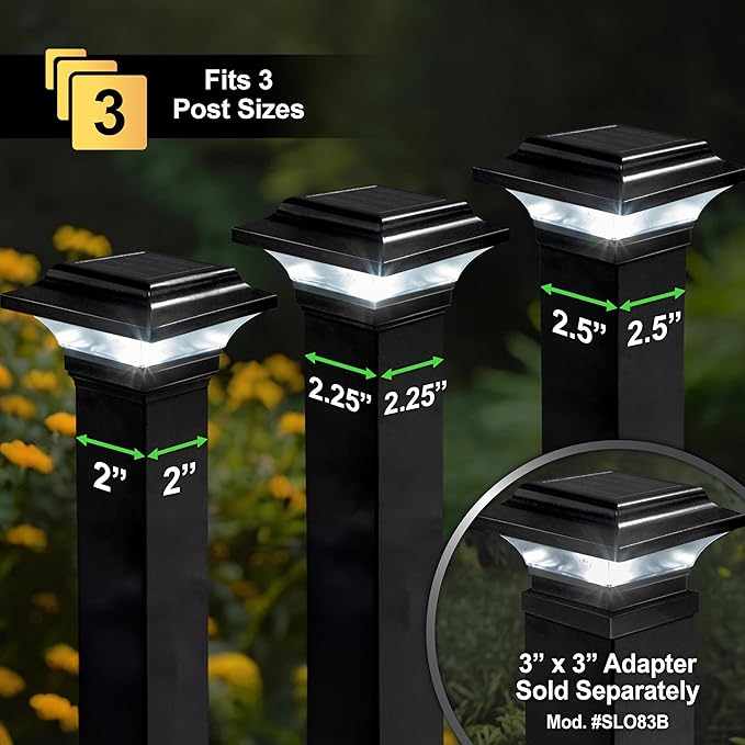 Classy Caps 2x2 Imperial Solar Post Cap - Fits 2"x2", 2.25"x2.25", and 2.5"x2.5" Deck & Fence Posts - Warm & Cool Light Modes - Black Cast Aluminum - Heavy-Duty - Mod. SL082B