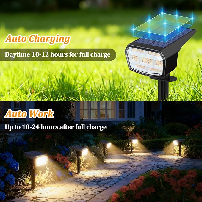 Sucolite 6-Pack Solar Spot Lights Outdoor Waterproof IP65, 3 Lighting Modes 2-in-1 Solar Landscape Spotlights for Yard, 59 LED Solar Powered Wall Lights for Garden Pathway Driveway Walkway, Warm White