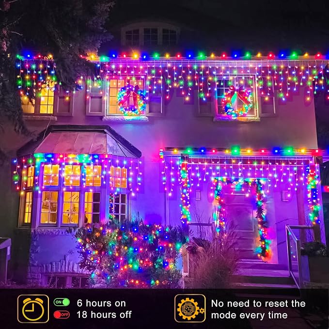 Icicle Christmas Lights Outdoor - 66FT 640 LED Icicle Lights for Outside with 8 Modes Timer, 120 Drops Waterproof Connectable Hanging String Lights Indoor for Roof Patio Party Decorations, Multicolor