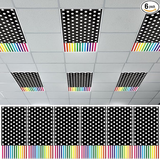 QOUBAI 6PCS Fluorescent Light Covers, 4x2 Feet Magnetic Light Cover Fluorescent Lights Shade Panel Positive Inspirational Ceiling Lights Filters for Office Classroom Home Drop Ceiling Polka Dot