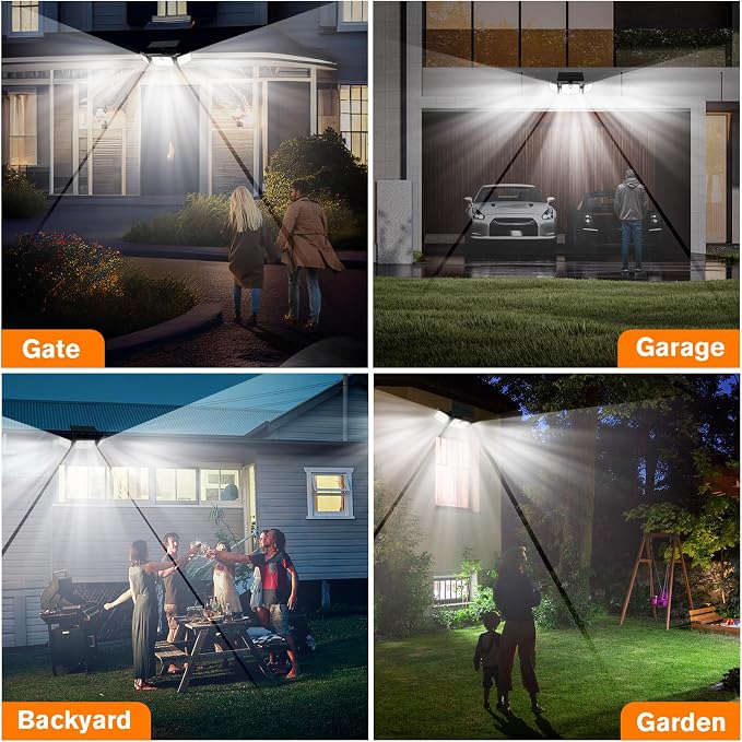 Solar Lights Outdoor, 3 Head Solar Motion Lights Outdoor with 2500LM High Brightness, Built-in Bigger Tempered Glass Solar Panel, Sensitive PIR Motion Inductor(3-Pack)