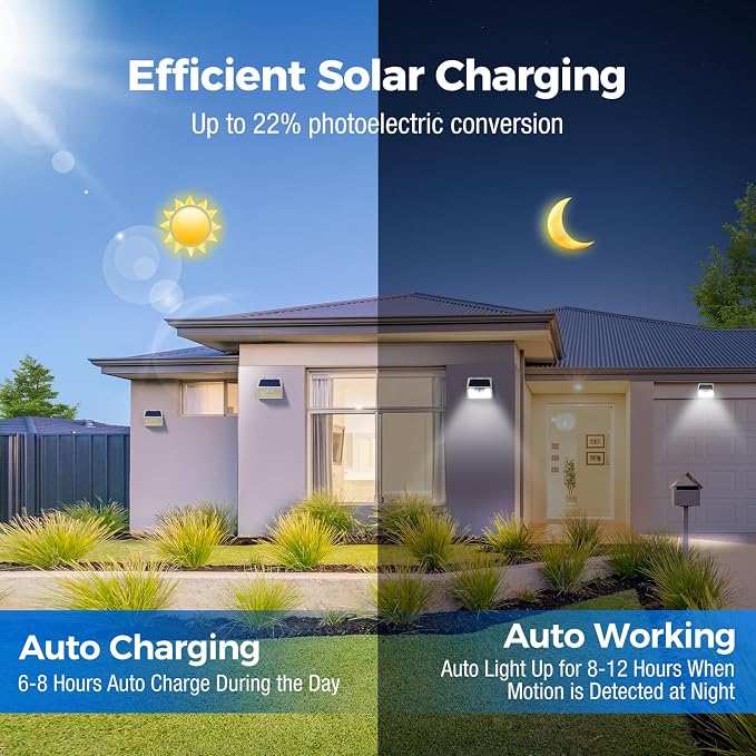 Peasur Solar Lights Outdoor Waterproof, 3Pack 140LED Bright Motion Sensor Security Lights 3 Modes, Solar Powered Fence Wall Light for Garden Yard Outside(Cool White)