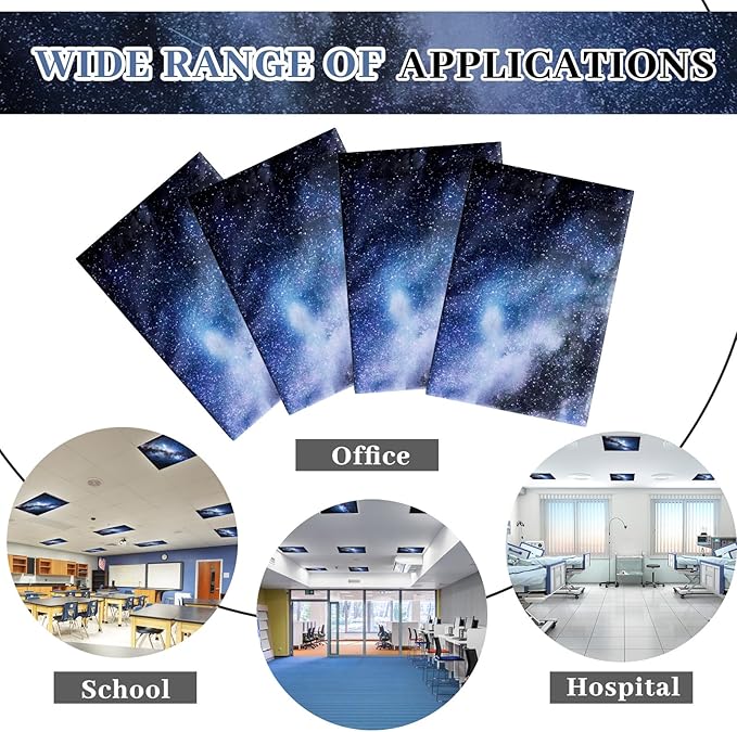 VIHOSE 4 Pcs 2 x 2 Feet Fluorescent Light Covers for Ceiling Lights Classroom Magnetic Light Filters for Reducing Harsh Glare Flicker for Office Classroom Home Drop Ceiling(Milky Way)