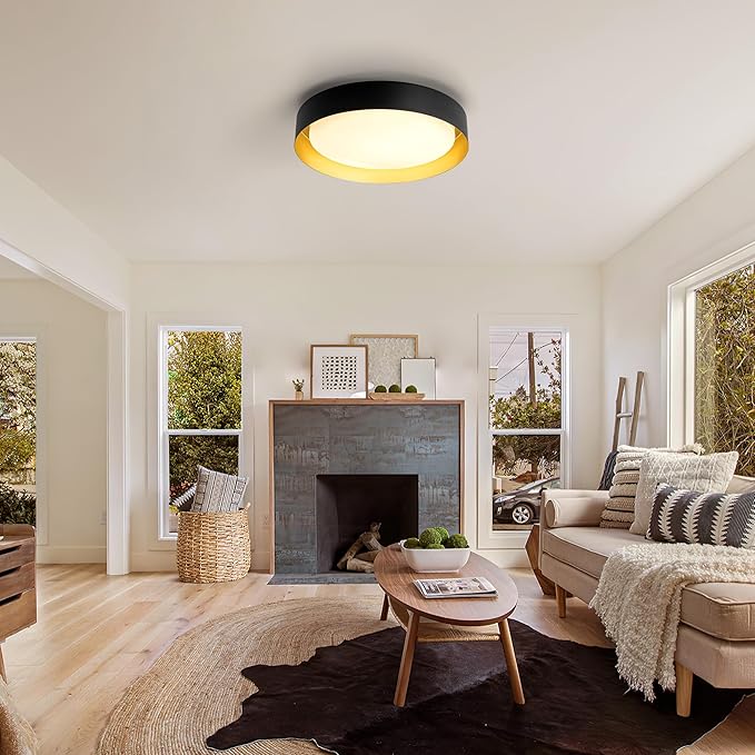 12 Inch LED Flush Mount Ceiling Light, 18W Flush Mount Light Fixture in Black and Gold Finish, Dimmable Ceiling Light for Bedroom, Hallway, Entryway, Bathroom, Kitchen 3000K Warm White