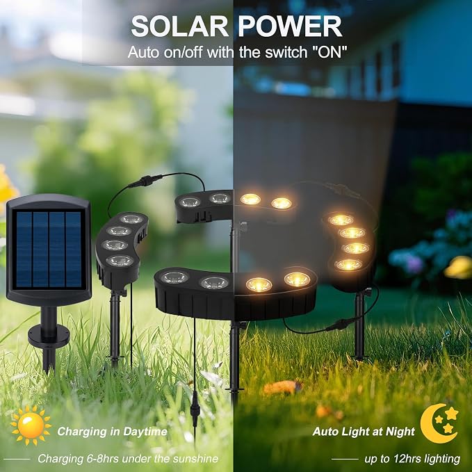Solar Spot Lights Outdoor, 16 LED Solar Powered Landscape Spotlights Waterproof,3-in-1 Installation (Stake/Tie/Mount) for Trees, Garden, Yard, Flag, House, Statue