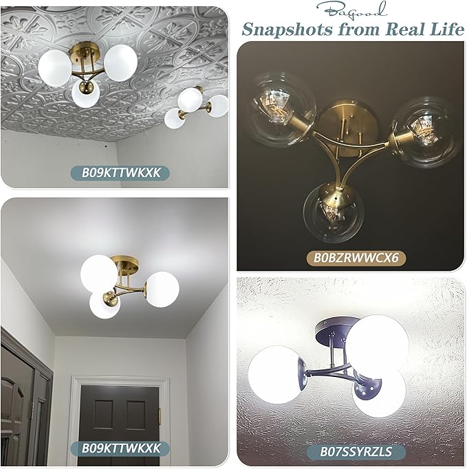 3-Light Sputnik Chandeliers Chandeliers Modern Semi Flush Mount Globe Ceiling Light Mid Century Ceiling Light Frosted Glass Matte Black Chandeliers for Hallway Laundry Bedroom Entryway Living