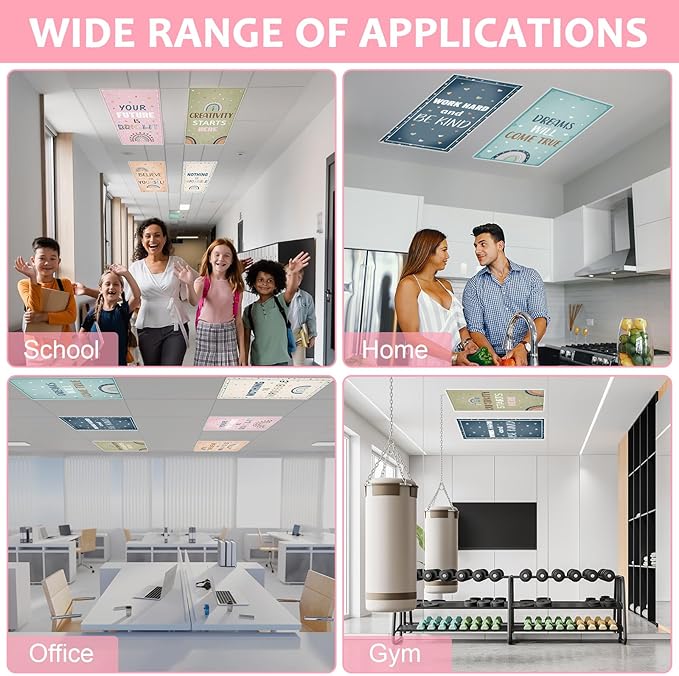 QOUBAI 6 Pcs Fluorescent Light Covers,4 x 2 Ft Magnetic Light Filters Fluorescent Lights Shade Easy Install for Classroom Office Library Hospital Home Ceiling Boho Rainbow