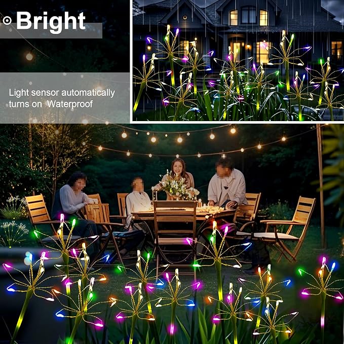 Solar Garden Lights Outdoor: Waterproof 2-Pack DIY Decorative Firework Lights with 2 Modes for Yard Patio Pathway Outside Fairy Decor - Gifts for Women Mom Mothers Day Multicolor