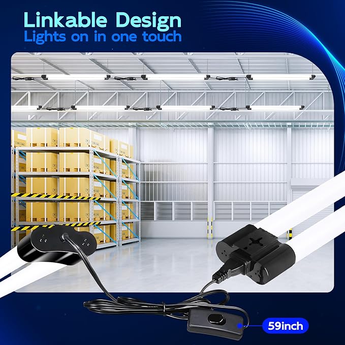 hykolity 4 Pack Linkable LED Shop Light for Garage, 2FT 30W Utility Light Fixture, 3500lm, 5000K Daylight Linkable Shop Lights with Power Cord, Hanging or Flush Mount, Black - ETL