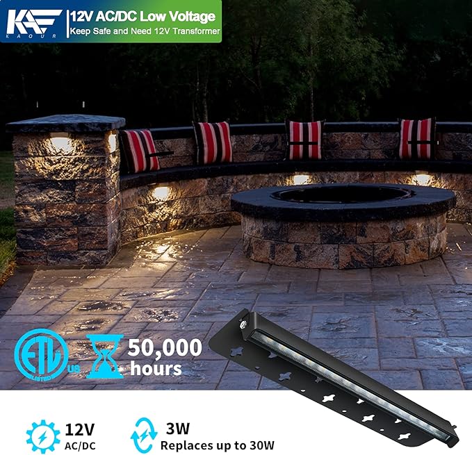 Kaqur 8 Pack 12 Inch Retaining Wall Lights, LED Hardscape Lighting 12V AC/DC Low Voltage IP65 Waterproof, 2700K Soft White Outdoor Landscape Lights for Patio Wall Stairs, ETL Listed