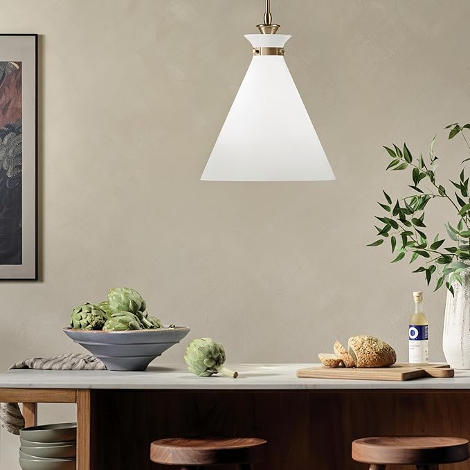 Kichler Laria 1-Light Pendant, Updated Traditional Light, Sloped Ceiling Compatible, for Kitchen with Opal Glass in Champagne Bronze (19.75" x 16"), 52775CPZ