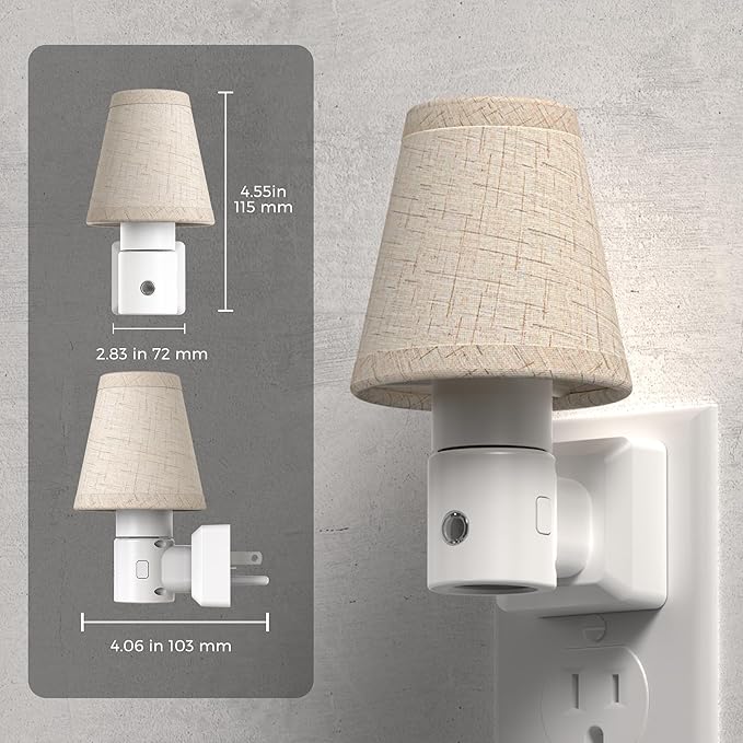 L LOHAS LED Night Lights Plug into Wall, Plug in Night Light Dimmable, Soft Warm Nightlight with Light Sensor, Rotatable Base, Vintage Linen Fabric Nightlights Plug in Wall for Bathroom Kitchen 1Pack