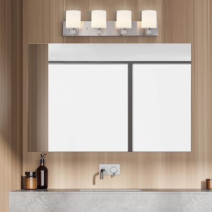 Design House 578849 Dane Traditional 4-Light Indoor Bathroom Vanity Light Dimmable Frosted Glass for Over The Mirror, Satin Nickel