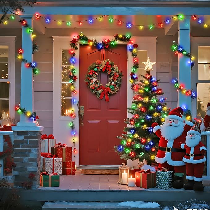 JMEXSUSS Solar String Lights Outdoor Waterproof, 2 Pack Each 30.6FT 50LED Cherry Blossoms Christmas Light, Solar Flower Lights for Garden Patio Yard Tree Party Decorations, Multicolored