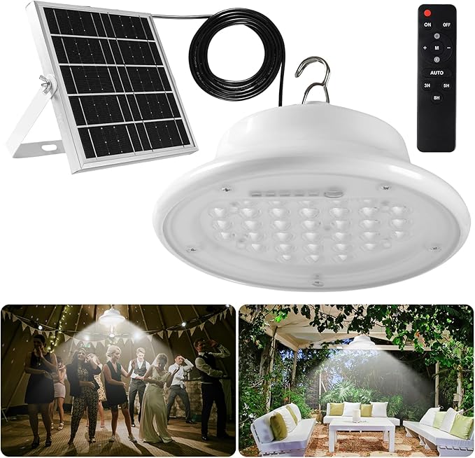 ABZXT Solar Pendant Light Shed Light Lighting Day and Night Auto Dusk to Dawn Solar Light Indoor and Outdoor with Remote Controlfor for Barn, Patio, Garden, Yard, Gazebo,Chicken Coop, Tent (1 Light)