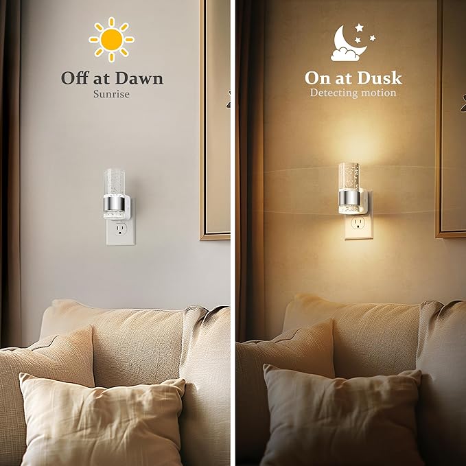 JandCase Night Light, Night Lights Plug into Wall,2 Pack 3000K Warm White LED Nightlight with Adjustable Brightness, Automatic Night Light Plug in with Light Sensor for Bathroom Hallway Room Decor