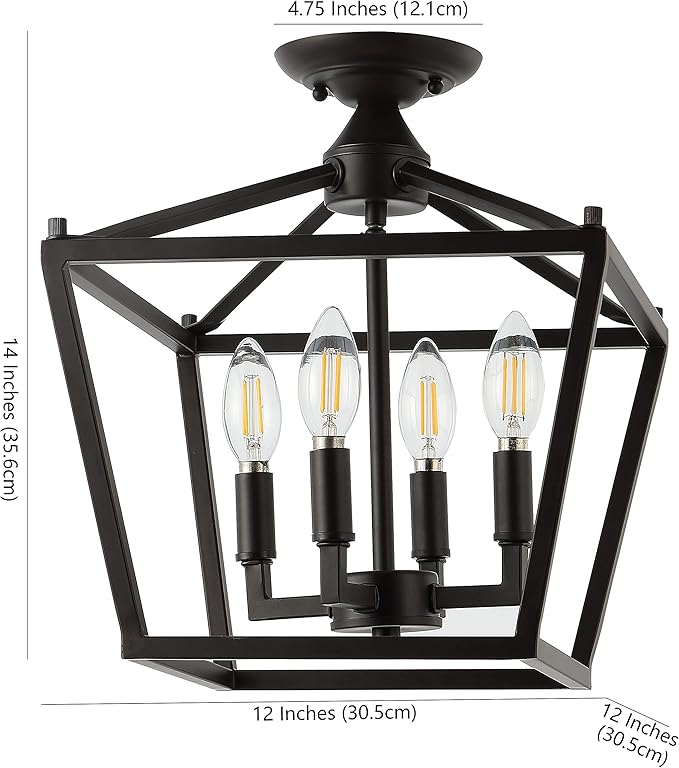 JONATHAN Y 12" Oil Rubbed Bronze Modern Farmhouse Pagoda 4-Light LED Semi Flush Mount Lantern, Metal Ceiling Light Fixture for Kitchen, Hallway, Entryway, Bedroom, Hardwired JYL7610A
