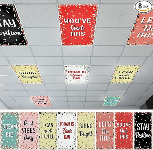 QOUBAI 8 Pcs Fluorescent Light Covers, 4 x 2 Feet Magnetic Light Cover Fluorescent Lights Shade Panel Ceiling Lights Filters for Office Classroom Home Drop Ceiling Colorful Confetti