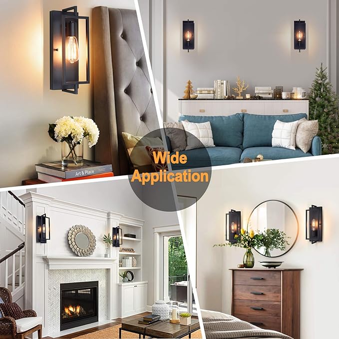 Maylaywood Industrial Wall Sconces Set of 2, Vintage Light Fixture, E26 Base, Matte Black Metal Wall Mount Lamp, Modern Indoor Lighting Hardwired