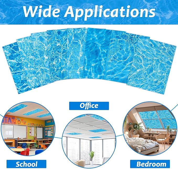 8 Pcs Fluorescent Light Covers with 80 Magnets Decorative for Classroom Ceiling Light 4 x 2 Feet Magnetic Light Covers Filter Easy Install for Office Hospitals & Home Drop Ceiling Supplies(Ripples )