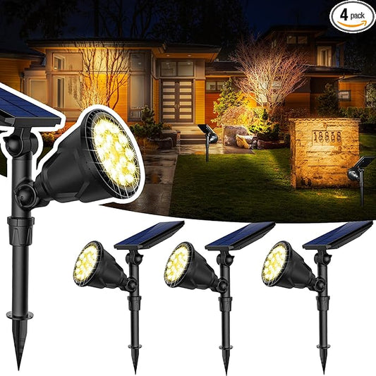 JSOT 600 Lumen Bright Solar Lights Outdoor Waterproof,Solar Powered Landscape Spotlights Solar Walkway Lighting for Backyard Garden Pathway Driveway Path Wall Patio Decor Warm White 4 Pack