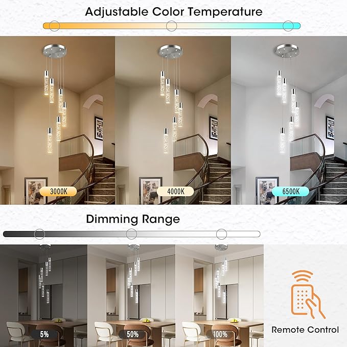 Pendant Lights Kitchen Island, Modern Kitchen Island Lights, Ceiling Lighting Fixtures with Crystal Bubble, Integrated LED Hanging Light Nickel 1 Pack(6-Light)