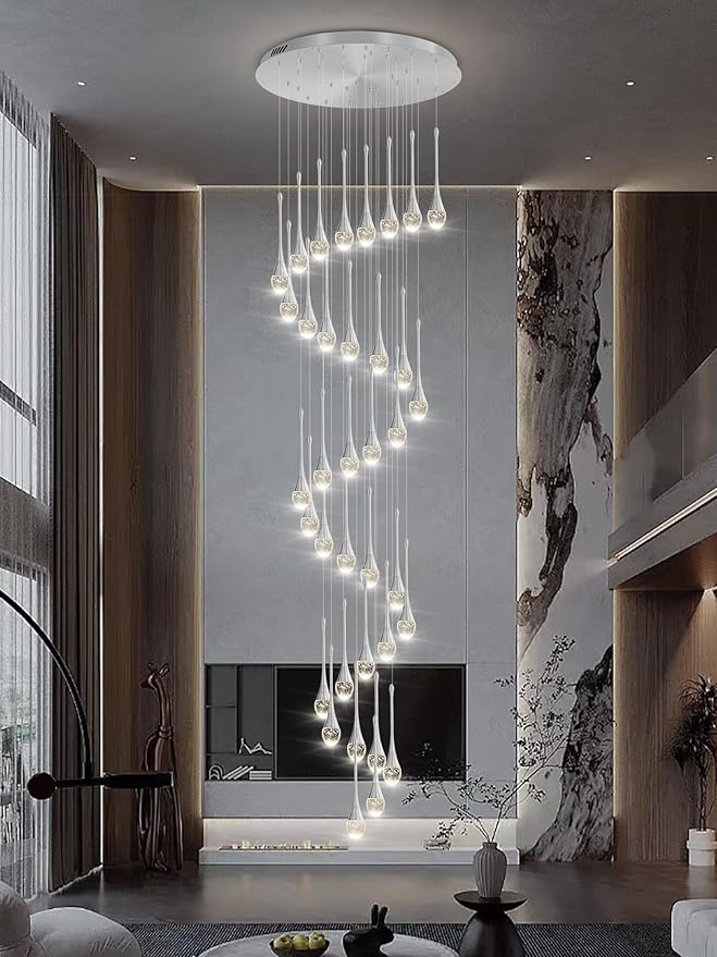 ykolupty 150in High Ceiling Chandelier for Foyer Entrance 36-Light Crystal Silver Chandelier Light Fixture Large Ceiling Light for Living Room Staircase Hallway Dining Room