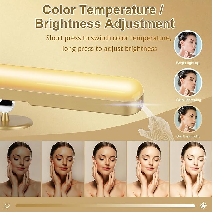 Benreom Wireless Vanity Lights for Mirror, Rechargeable Battery Operated Stick on Lamp, Adjustable Makeup Light, Cordless Magnetic LED Bar Renter Friendly Lighting Decor Gift, Gold