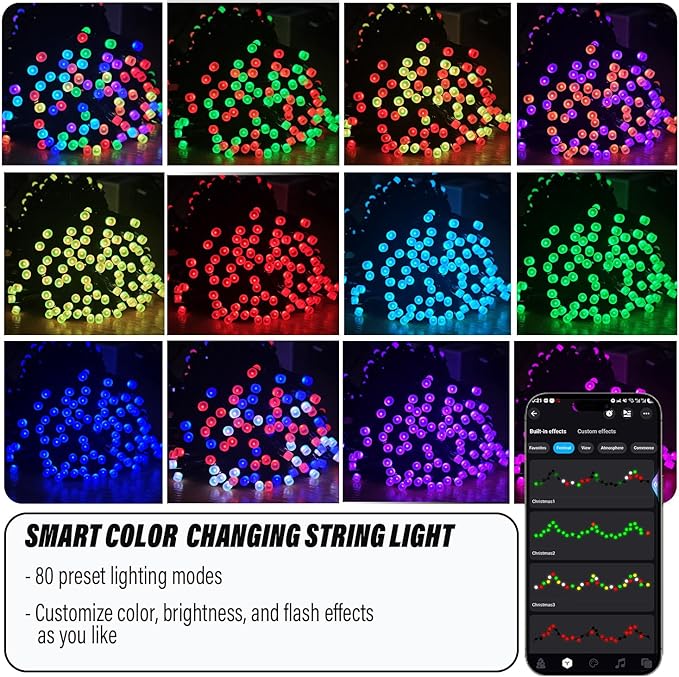 Smart Color Changing Christmas Lights, 66FT 200LEDs RGB-IC String Lights, 80+ Modes, Timer, Remote & App Control, Christmas Decorations for Xmas TreeIndoor Outdoor Holiday