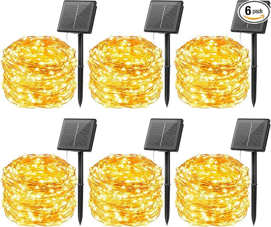 Brightown Outdoor Solar String Lights, 6 Pack 33Feet 100 Led Solar Powered Fairy Lights with 8 Modes Waterproof Decoration Copper Wire Lights for Patio Yard Trees Christmas Wedding Party (Warm White) | IP65 Waterproof Solar Fairy Lights with 8 Modes, T...