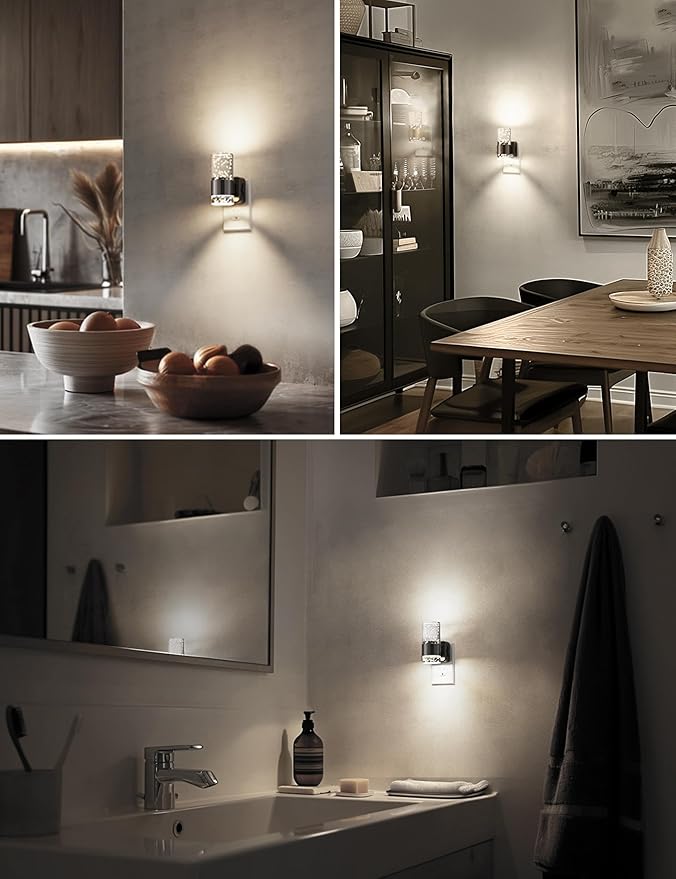 L LOHAS LED Night Light,Dimmable Night Lights Plug into Wall, 2 Pack Acrylic Nightlights with 0-100 LM Adjustable Brightness, 5000K Plug in Night Light with Dusk to Dawn Sensor, for Bathroom Hallway