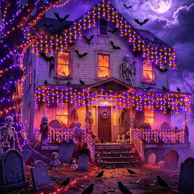XURISEN 66ft Christmas Lights Decorations Outdoor, 640 LED 8 Modes Curtain Fairy Lights with 120 Drops,Plug in Waterproof Timer Memory Function for Christmas Holiday Wedding Party Decor(P+O)