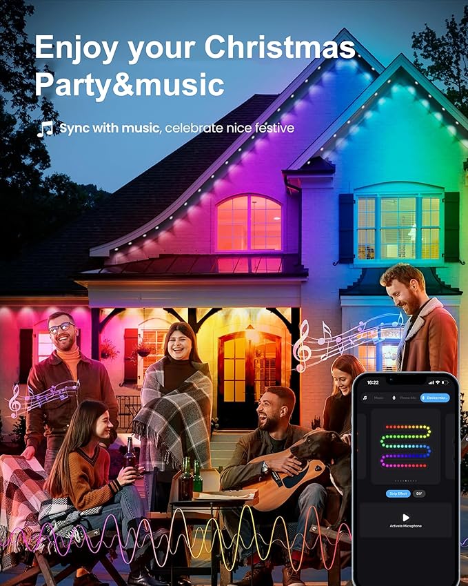 Permanent Outdoor Lights for House, 100ft with 60 LEDs Under Eaves Lighting, Smart RGBW+IC Outdoor Christmas Lights APP/Remote Control, DIY Scene, IP67 Waterproof for Holiday & Daily Decor