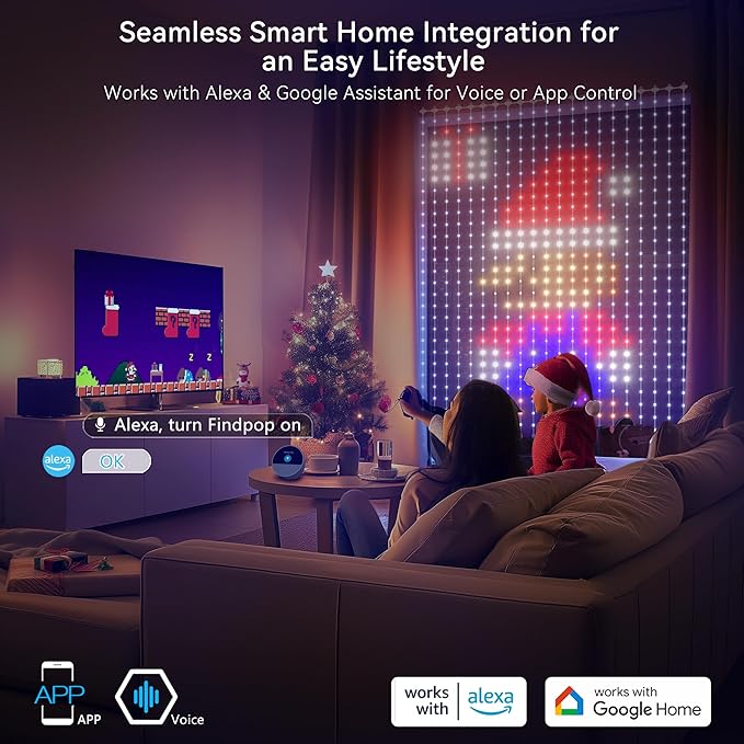 AI Smart Curtain Lights, 441 LEDs Indoor Color Changing Lights, Music Sync Dynamic DIY, for Valentine's Party Decor, Holiday, Wedding Backdrop, Kids Bedroom, LivingRoom, Waterproof, 5.5x5.6FT